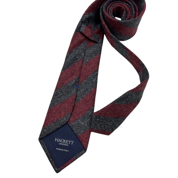HACKETT Burgundy/Gray Striped Wool Blend LUXURY Tie ITALY - Picture 2 of 4
